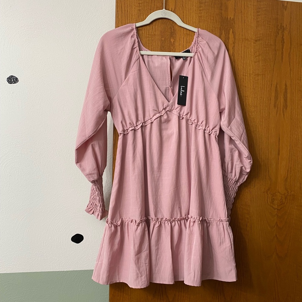 Lulus NWT Creative Idea Pink Ruffle Sleeve Mini Dress